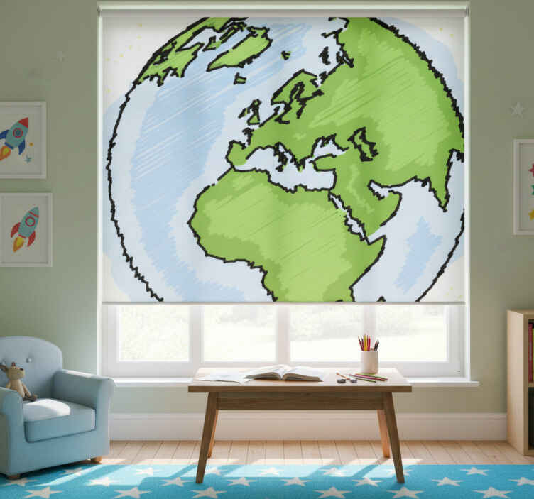Rollo fenster kinderzimmer weltkarte grün blau - TenStickers