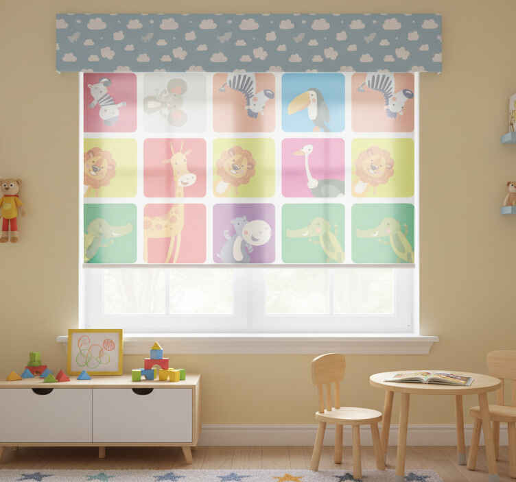 Rollo fenster kinderzimmer bunte fliesen mit tieren - TenStickers