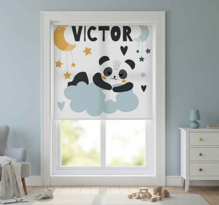 Estor enrollable infantil oso en la luna con nombre - TenVinilo