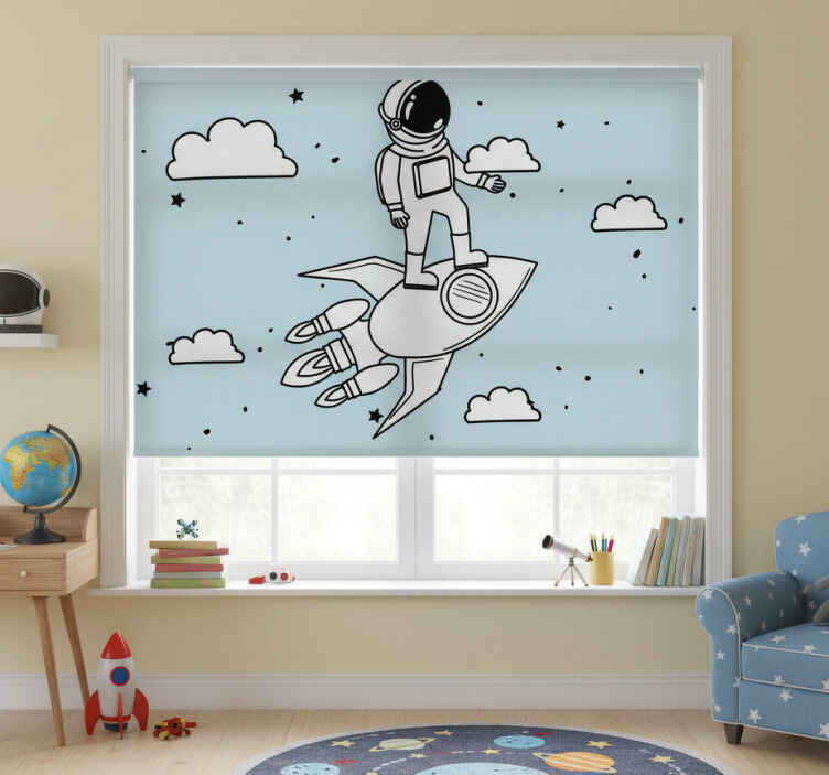 Estor enrollable infantil cohete astronauta y estrellas - TenVinilo