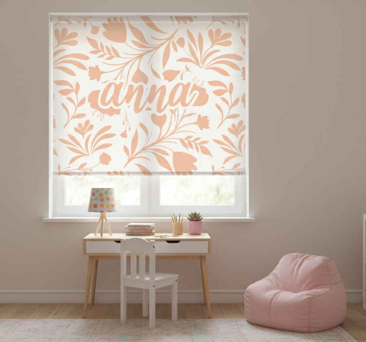 Kids roller blind pink vintage leaves pattern - TenStickers