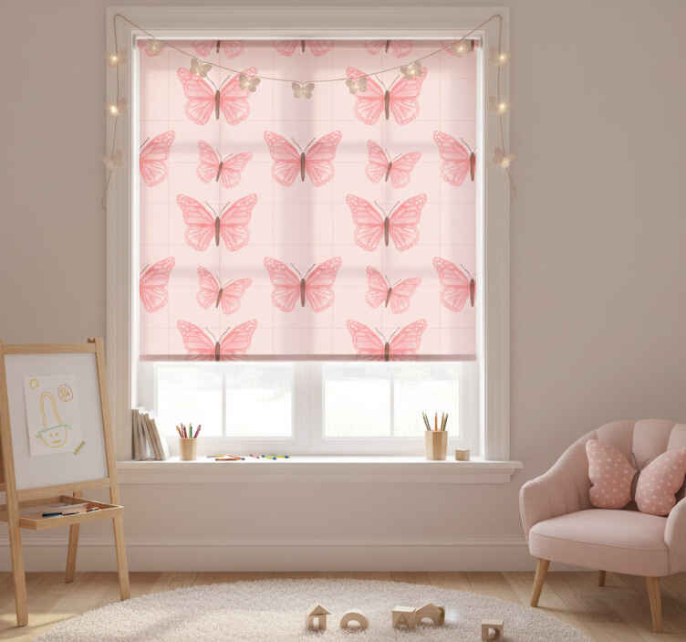 Rollo fenster kinderzimmer mit rosa schmetterlingen - TenStickers