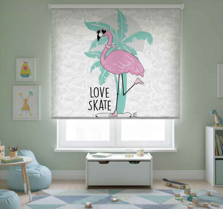 Kids roller blind hand drawn flamingo skating - TenStickers
