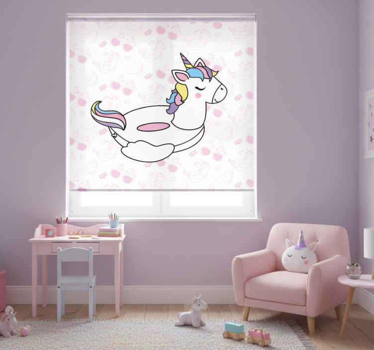 Kids roller blind with hand-drawn unicorns and flamingos - TenStickers