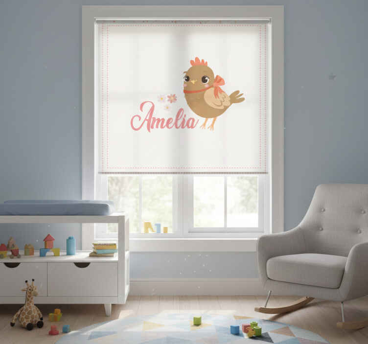 Kids roller blind chick with ribbon and name quadres 3 - TenStickers
