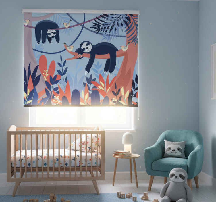 Kids roller blind with sleeping animals in forest - TenStickers