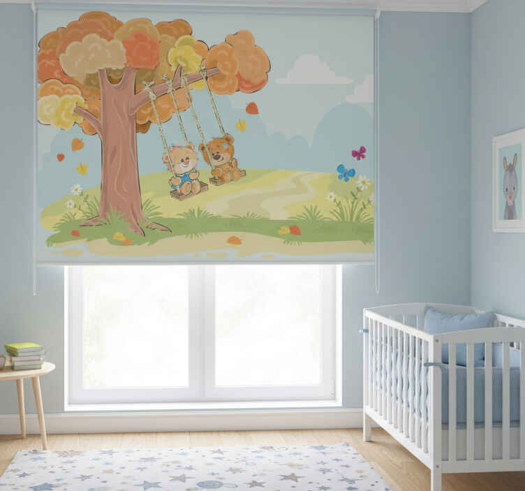 Toile fenêtre chambre enfant ours en peluche forêt - TenStickers