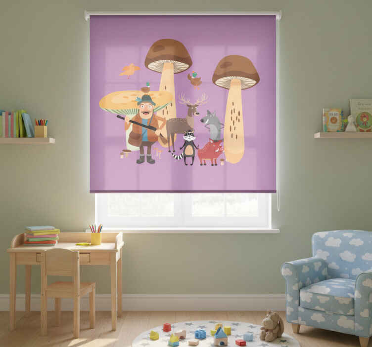 Kids roller blind birds in mushroom forest - TenStickers