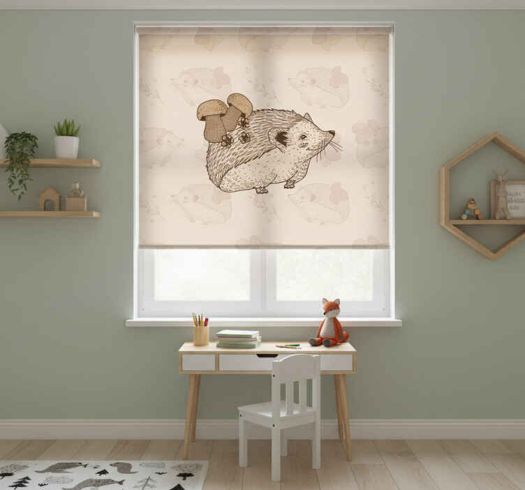 Kids roller blind cute baby hedgehog and mushrooms - TenStickers
