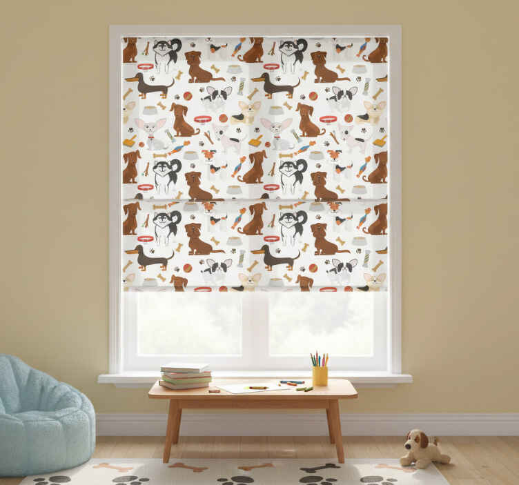 Kids roller blind featuring adorable mixed puppies - TenStickers