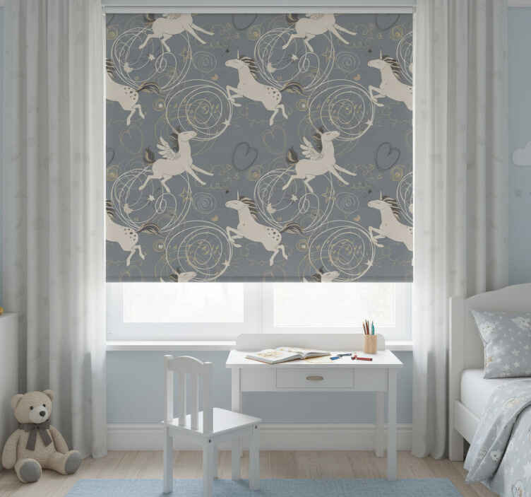 Kids roller blind with pegasus unicorns on dark background - TenStickers