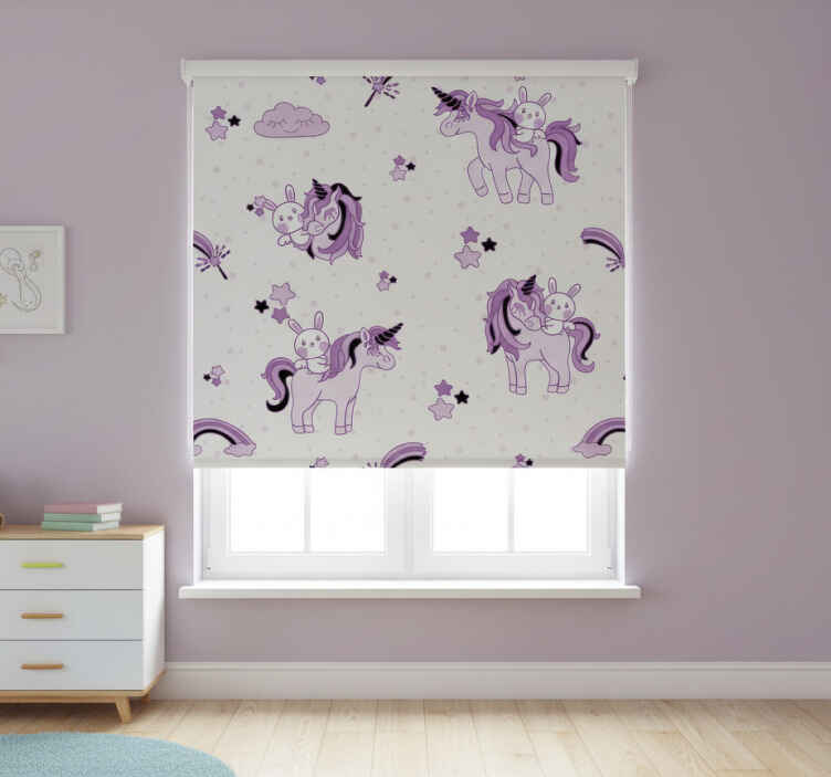 Kids roller blind with unicorns and rabbits in stars - TenStickers