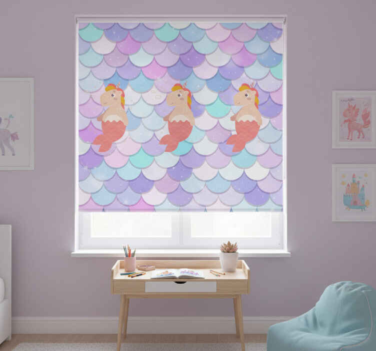 Kids roller blind with unicorn mermaids and scales - TenStickers