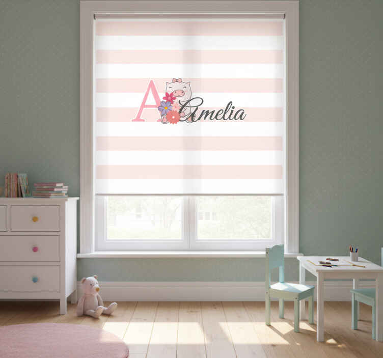 Kids roller blind cute animal piggy with name - TenStickers