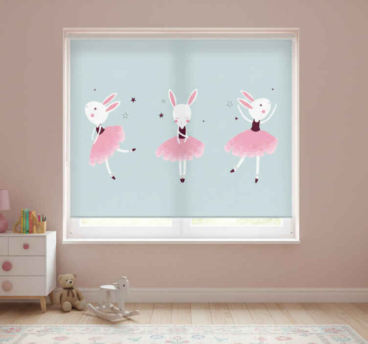 Toile fenêtre chambre enfant danseuse lapin en roses - TenStickers