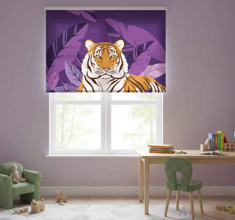 Kids roller blind curious tiger jungle animals - TenStickers
