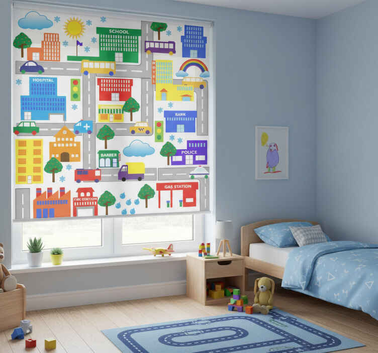Rollo fenster kinderzimmer große stadt vinyl - TenStickers