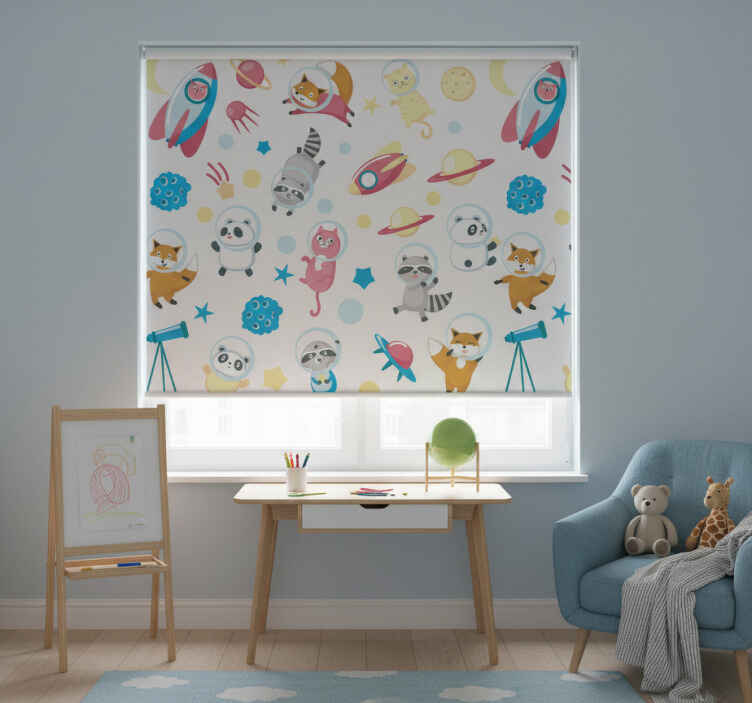 Rollo fenster kinderzimmer tiere im weltraum - TenStickers