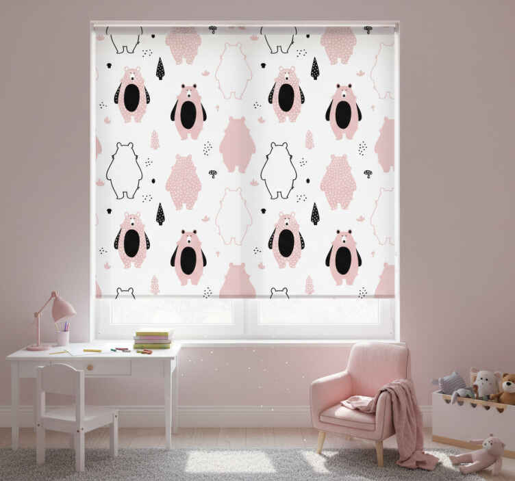 Rollo fenster kinderzimmer mit rosa bären - TenStickers