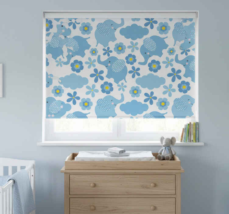 Rollo fenster kinderzimmer blaue elefanten - TenStickers