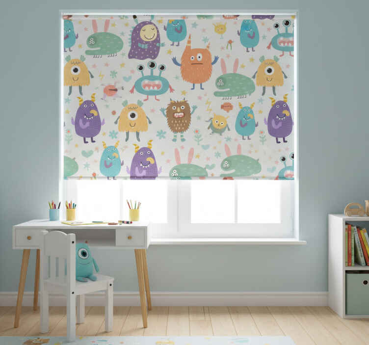 Rollo fenster kinderzimmer tür mit fröhlichem monster - TenStickers