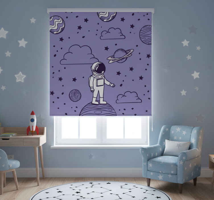 Rollo fenster kinderzimmer astronautenzeichnung mit planeten - TenStickers