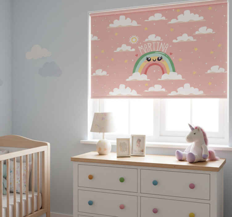 Rollo fenster kinderzimmer schöner regenbogen mit namen - TenStickers