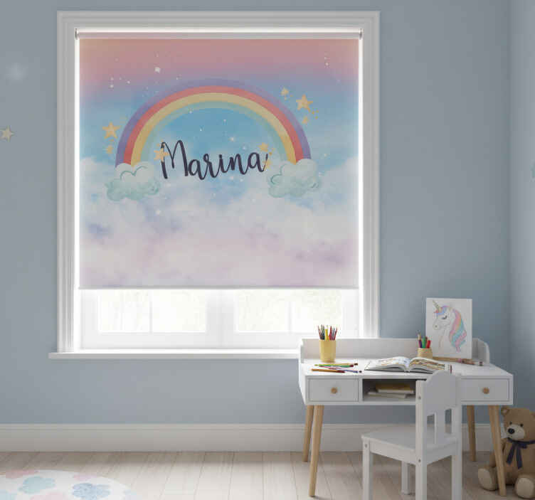 Toile fenêtre chambre enfant arc-en-ciel et nuages - TenStickers
