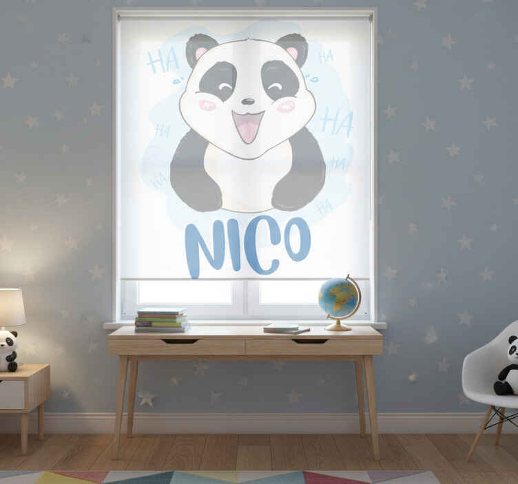 Rollo fenster kinderzimmer baby panda überrascht mit namen - TenStickers