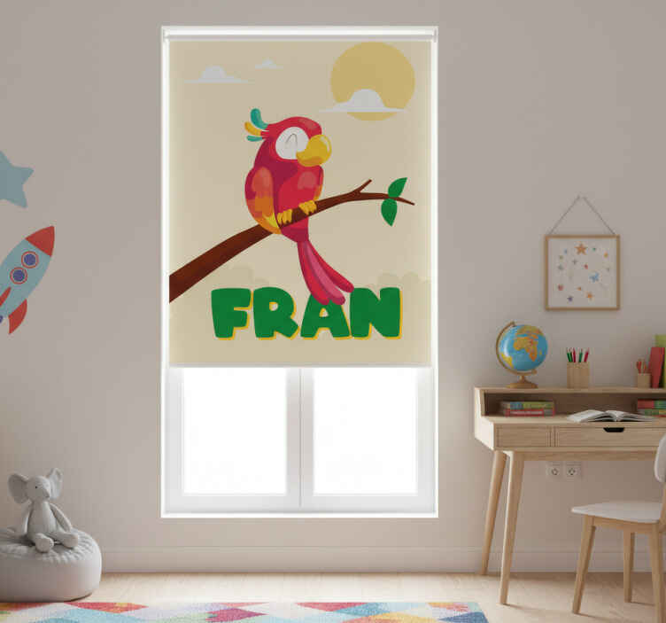 Rollo fenster kinderzimmer roter papagei mit namen - TenStickers