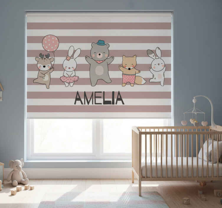 Rollo fenster kinderzimmer tierzeichnung mit namen - TenStickers