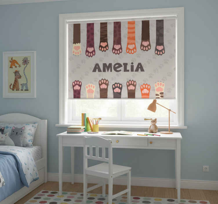 Rollo fenster kinderzimmer set mit bunten katzenpfoten - TenStickers