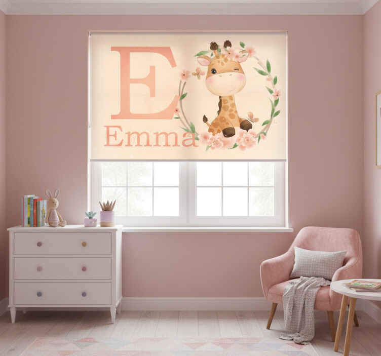 Rollo fenster kinderzimmer süße giraffe mit name - TenStickers