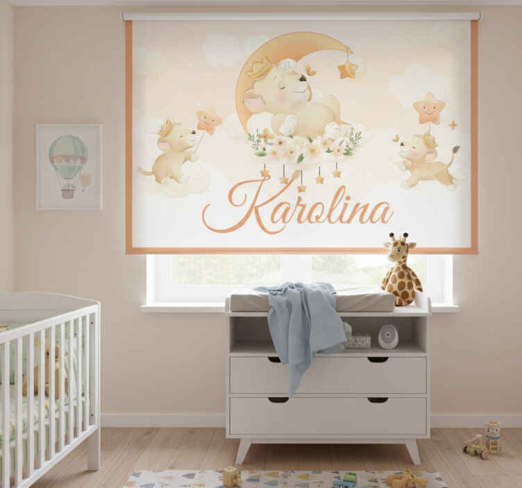Rollo fenster kinderzimmer süßer löwe mit namen - TenStickers