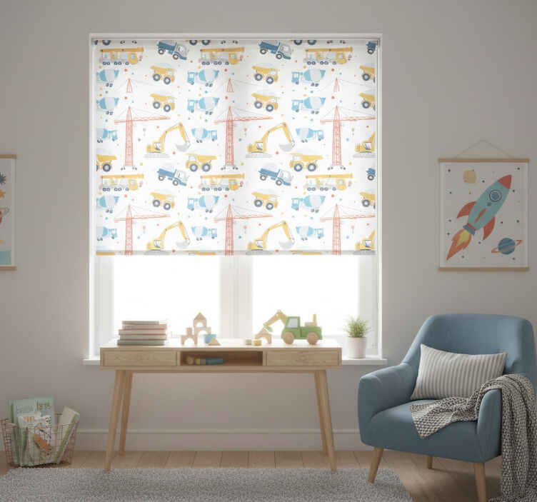 Rullegardin barn i pastellfarger med anleggsmaskiner - Tenstickers