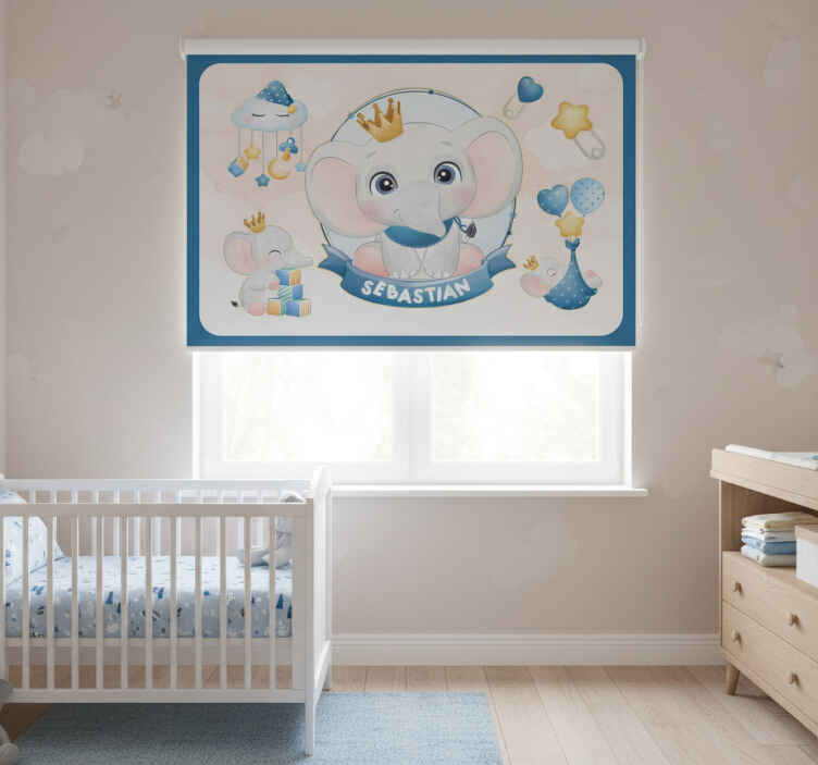 Rollo fenster kinderzimmer mit süßem elefanten jungenname - TenStickers
