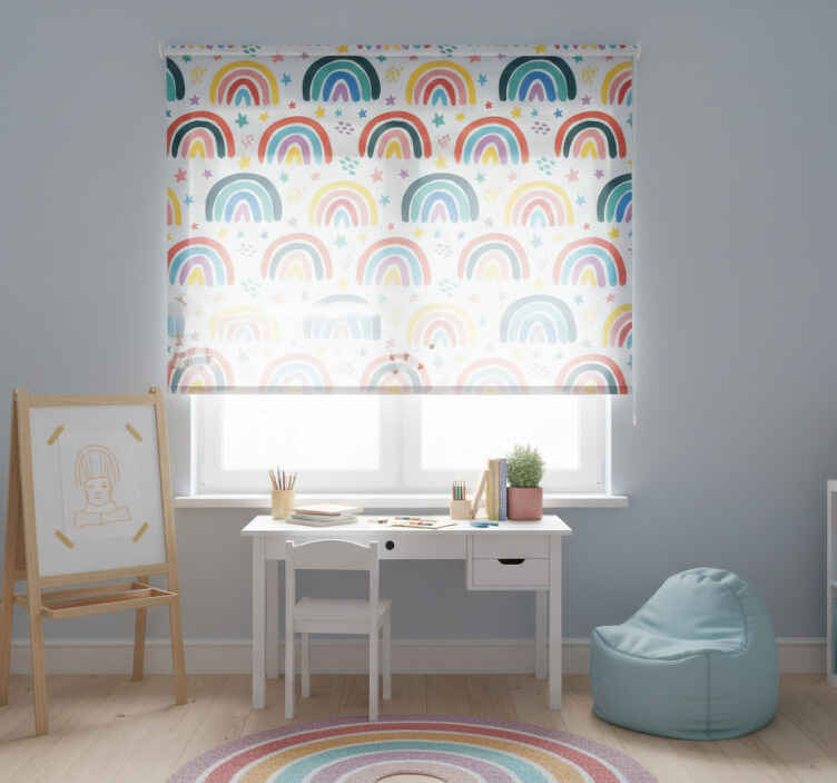 Toile fenêtre chambre enfant motif de nombreux arc-en-ciel - TenStickers