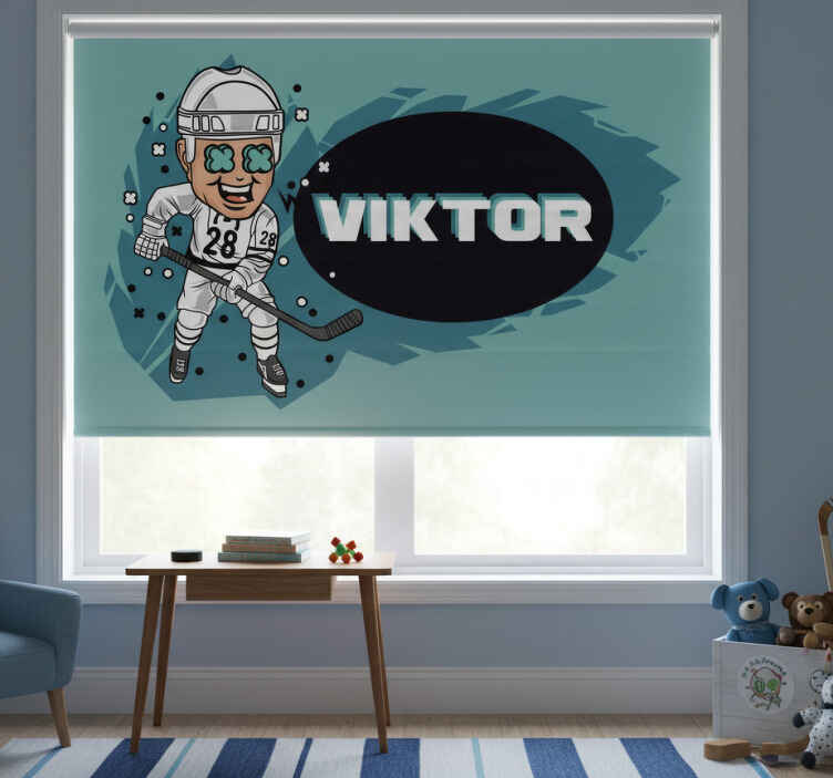 Rollo fenster kinderzimmer lustiger hockeyspieler mit name - TenStickers