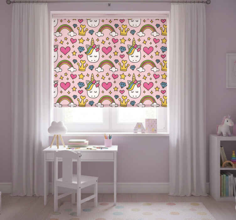 Toile fenêtre chambre enfant arc-en-ciel et licornes - TenStickers