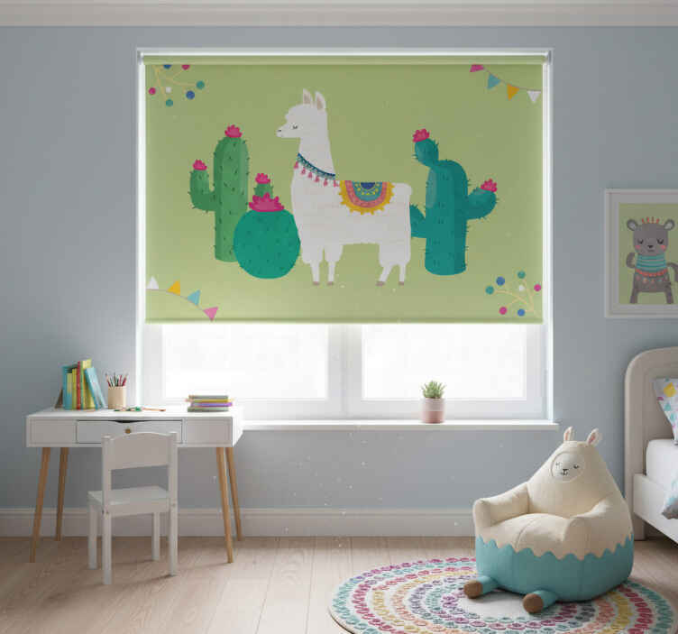 Rollo fenster kinderzimmer mit bunten lamas illustrationen - TenStickers