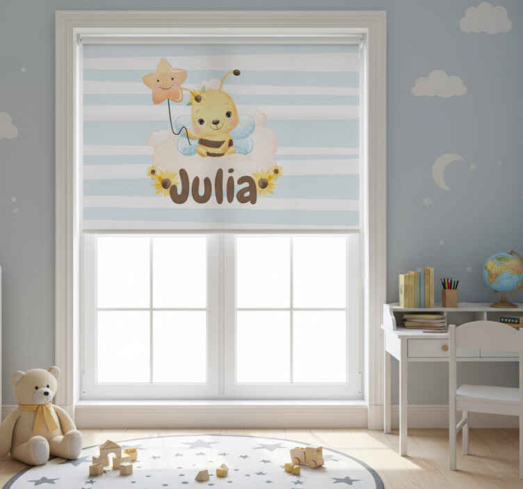 Rollo fenster kinderzimmer mit niedlicher biene und namen - TenStickers