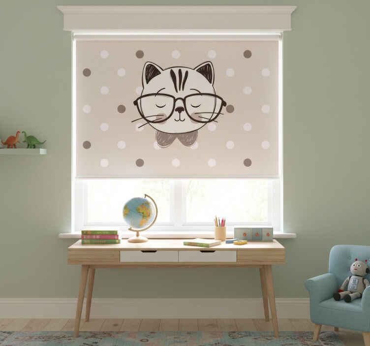 Rollo fenster kinderzimmer schlaue katze mit brille - TenStickers