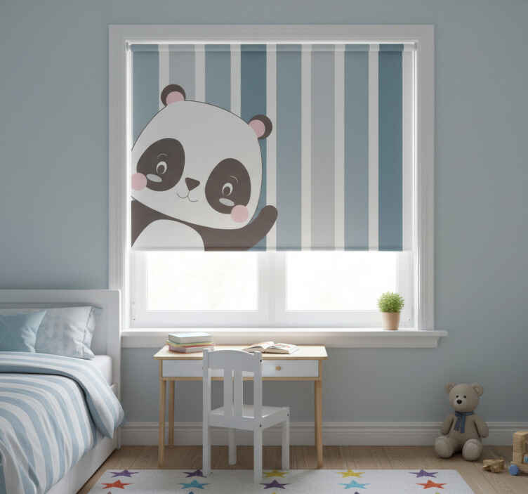 Toile fenêtre chambre enfant fond rayé panda heureux - TenStickers