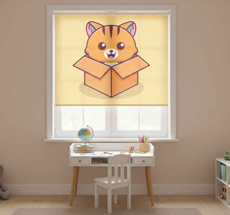 Rollo fenster kinderzimmer katze in kiste - TenStickers