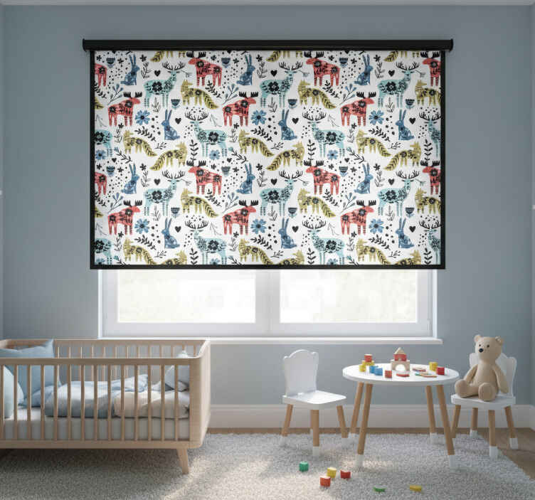 Rollo fenster kinderzimmer mit schönen rentieren und füchsen - TenStickers