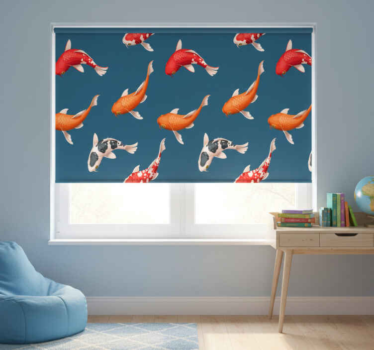 Rollo fenster kinderzimmer koi fisch muster blau - TenStickers