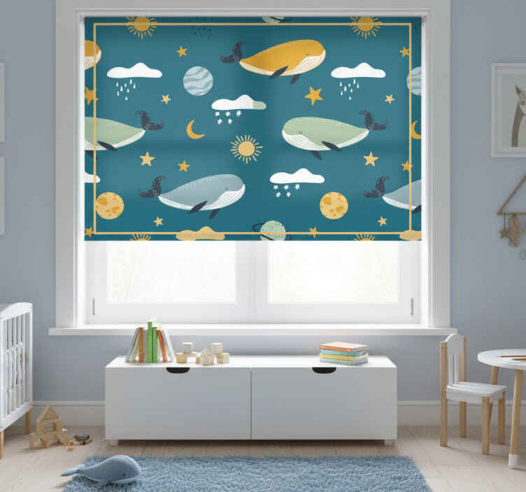 Toile fenêtre chambre enfant motif de baleines tendance - TenStickers