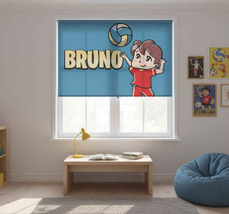 Toile fenêtre chambre enfant joueur de volley avec nom - TenStickers
