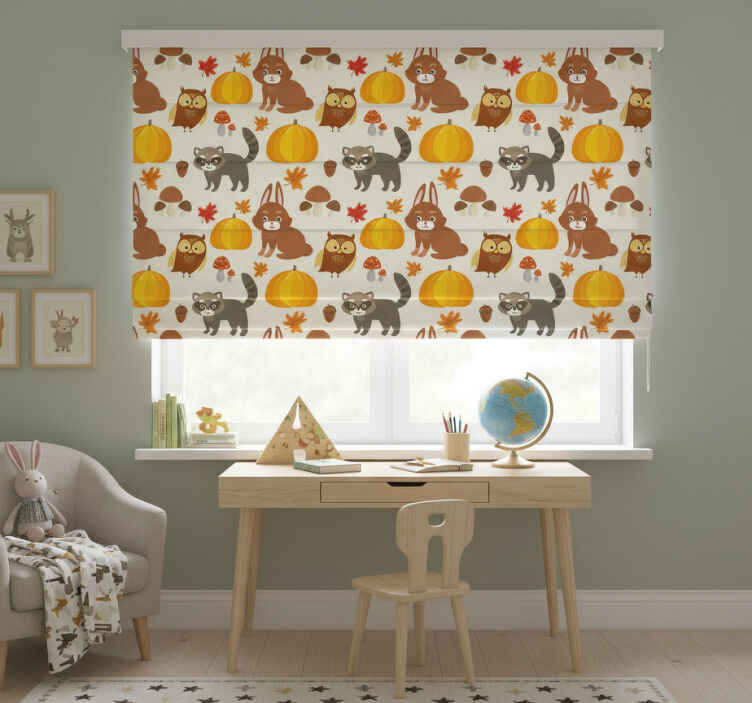 Rollo fenster kinderzimmer waschbär eule hase kürbis - TenStickers