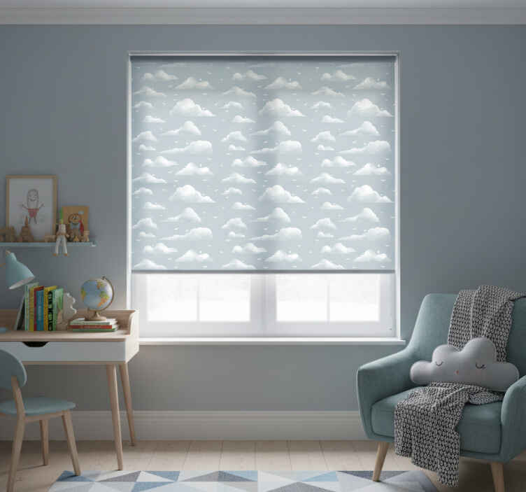 Rollo fenster kinderzimmer graue 80er wolken und vögel - TenStickers
